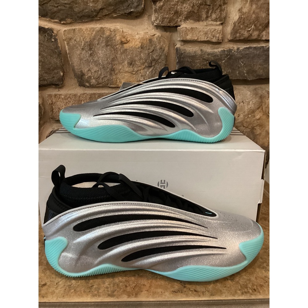 Adidas Harden Volume 9 Silver Metallic Aqua Black Basketball Shoes JH9 11 Mens